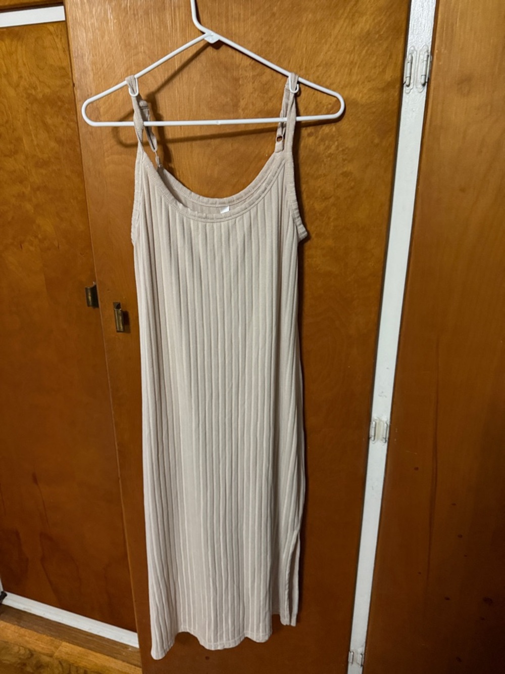 Ribbed Maxi Slip Dress in Beige